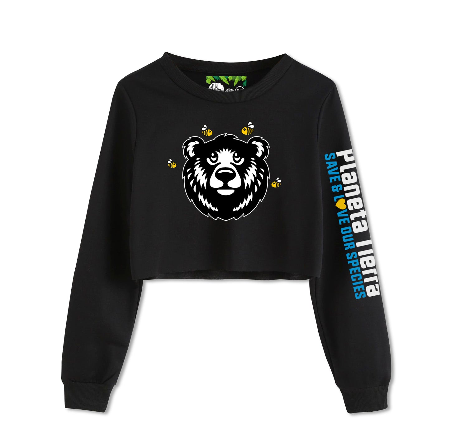 Crop Top Sudadera Oso Abejas Larga Negra